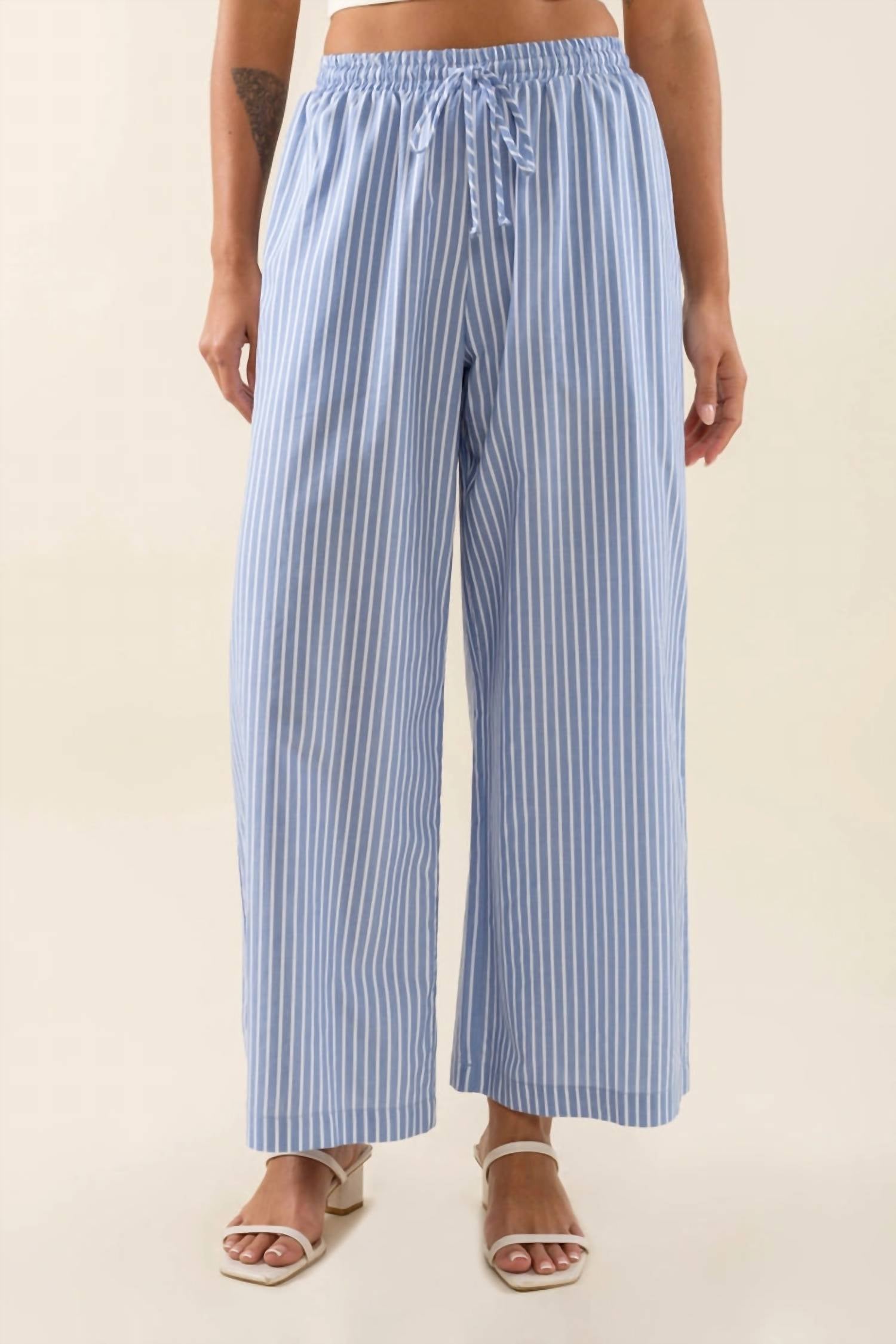 nlt Wrenley Striped Wide Leg Pants in blue - women's pants - detail view