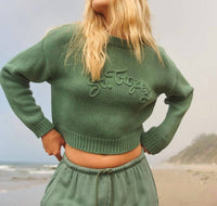Sundry - Crop Boatneck Embroidered Sweater