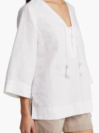 TOMMY BAHAMA Coastalina 3/4 Sleeve Linen Tunic in white - women's blouse - detail view