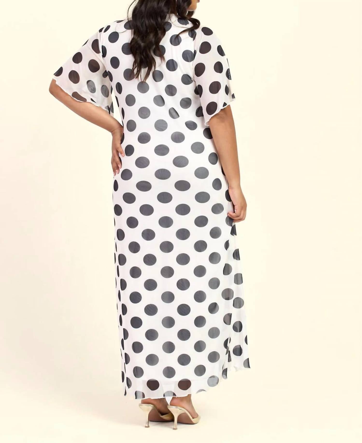 Fashion Szn Curve - Large Polka Dot Ruched Side Maxi Dress - Plus