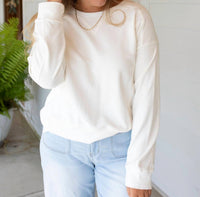 mystree Cozy Comfort Washed Terry Top in white - women's top