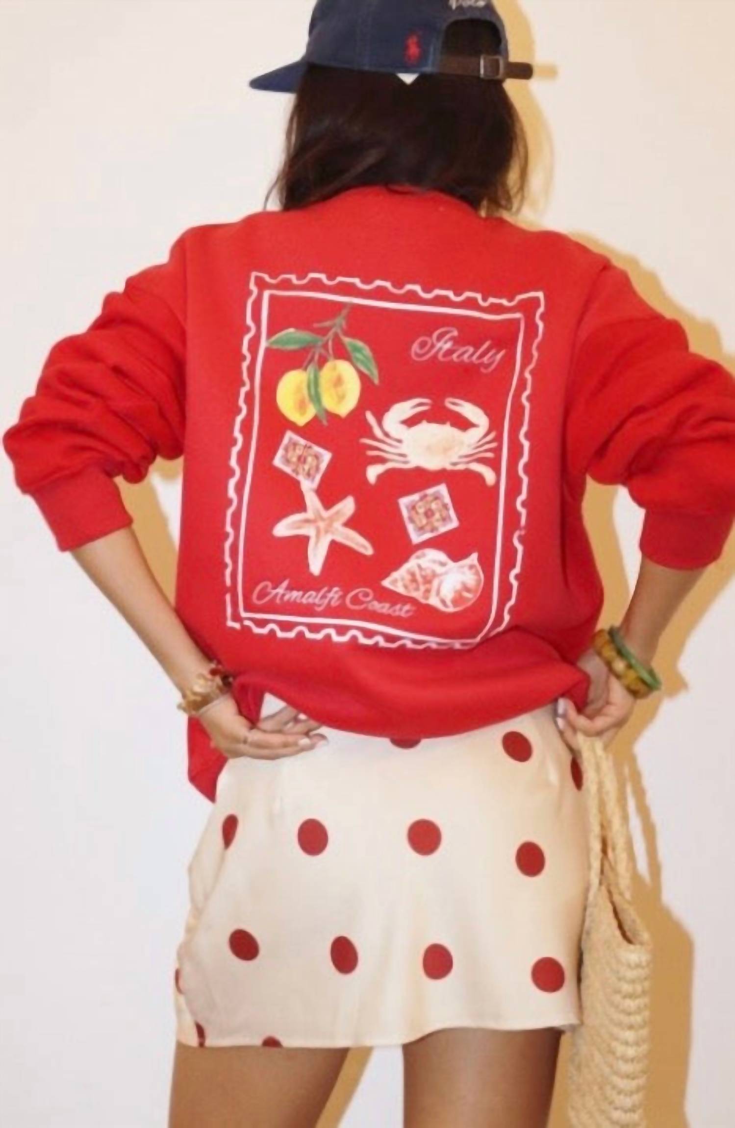 Bailey Rose Amalfi Coast Italian Inspired Graphic Crewneck Sweatshirt - women's top - detail view