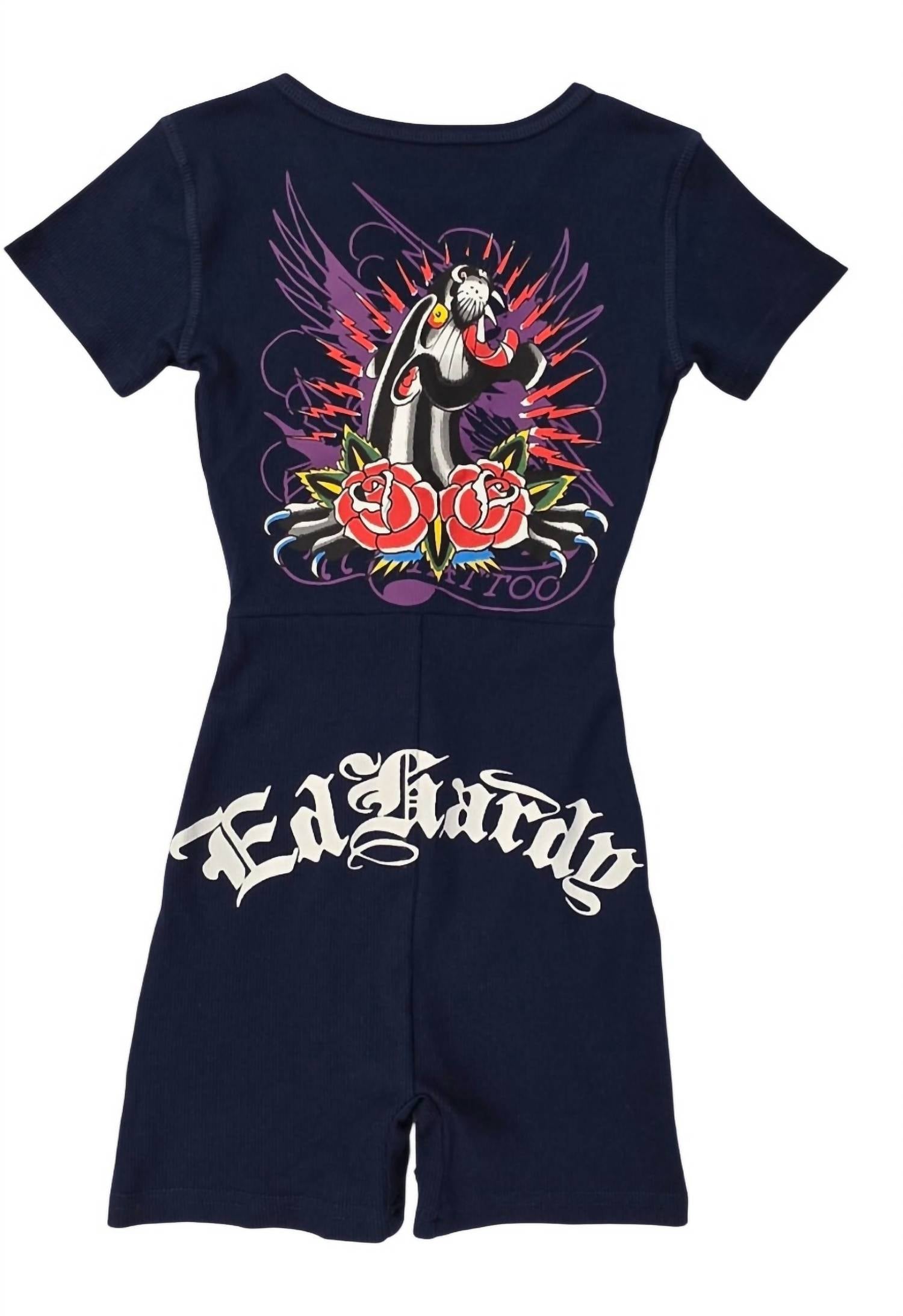 Ed Hardy Women's Panther Rose Short Sleeve Pajama in navy - women's pants - detail view