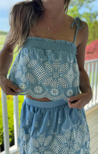 Mint - Chambray Embroidered Top & Maxi Skirt Set