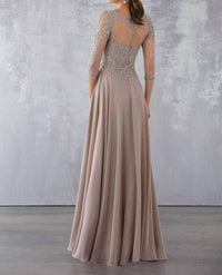 MGNY Beaded Lace Appliques Dress in taupe - women's dress - detail view