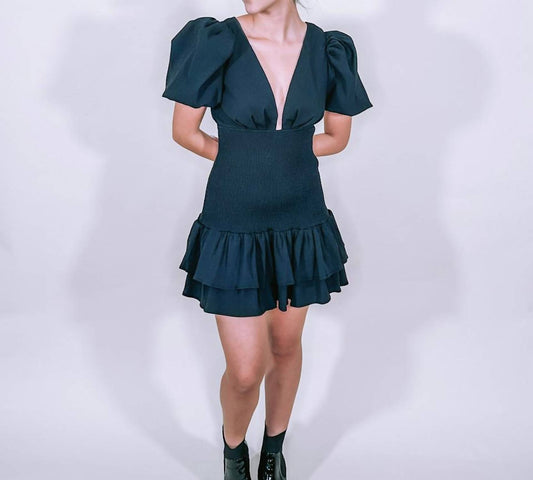 Lena - Smocked Bodice With Puffy Sleeves Mini Dress