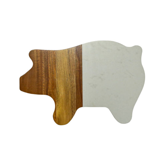 Creative Gifts International - Marble and Acacia Wood Pig Board