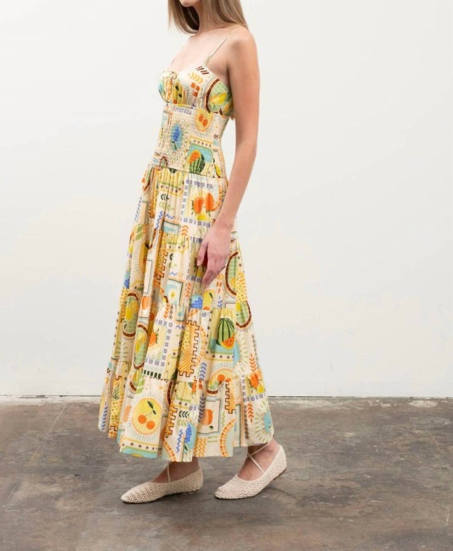MOON RIVER Fruit Tile Print Spaghetti Strap Midi Dress in orange multi - women's dress - alternate view