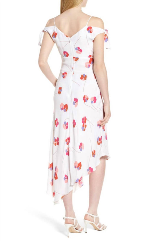 Lewit - Tie Sleeve Cold Shoulder Floral Midi Flounce Dress