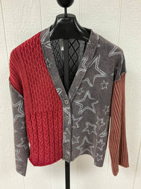 POL Star Raw Edge Sweater in navy multi - women's cardigan - alternate view