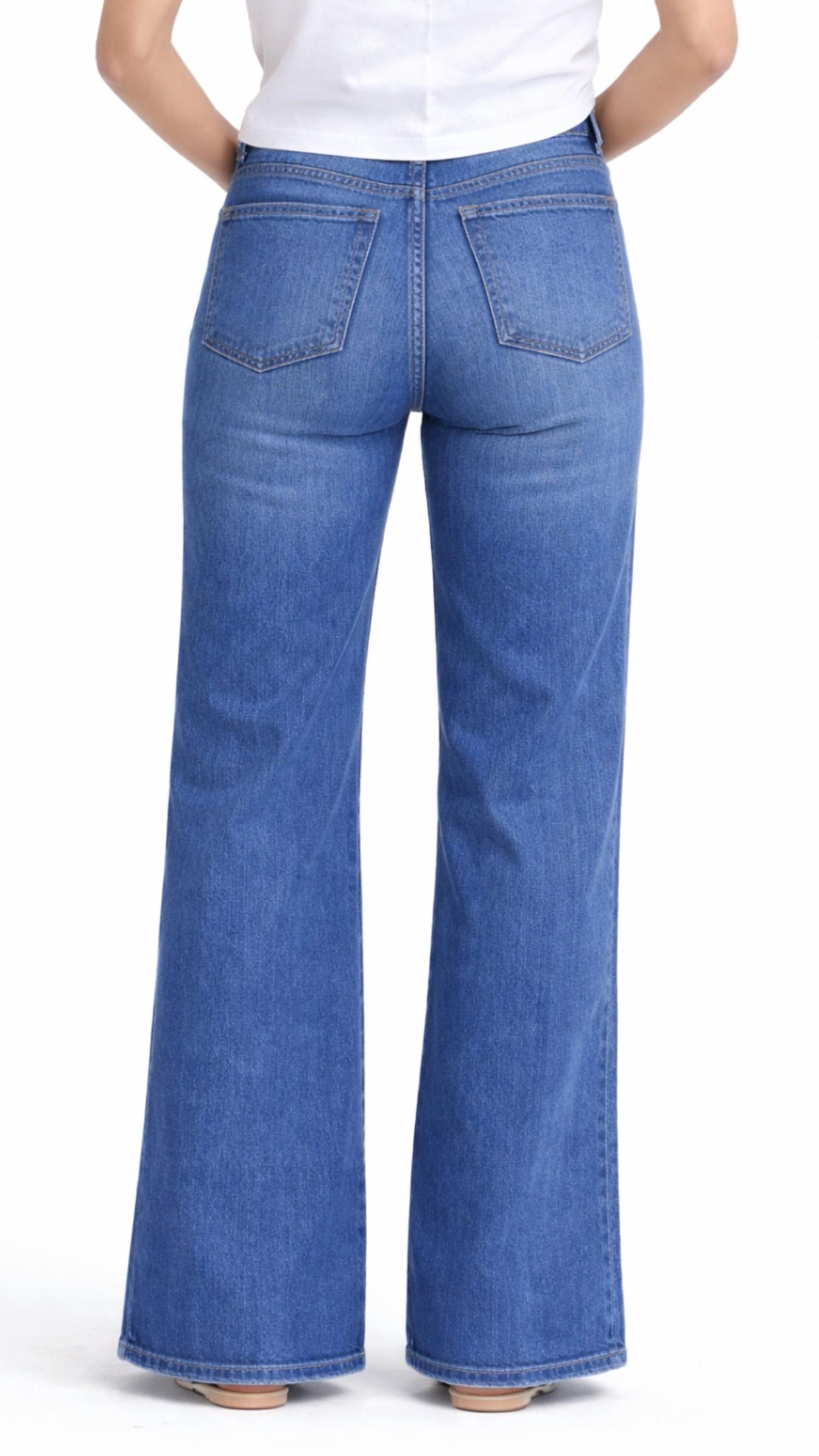 1822 Denim Better Butter Wide Leg With Shadow Masking Stripe Full Length Jeans in medium wash - women's jeans - detail view