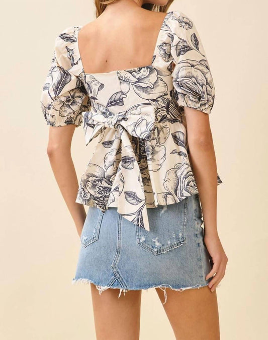 Tcec - Botanical Puff Sleeve Top