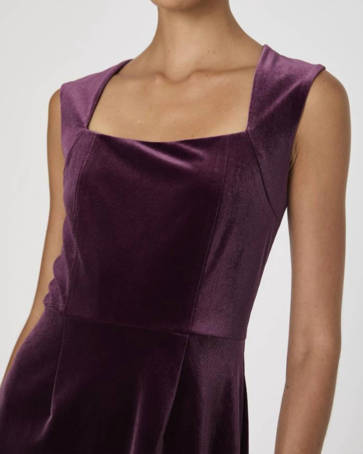 FRENCH CONNECTION Stretch Square Neck Dress in burgundy red velvet - women's dress - alternate view
