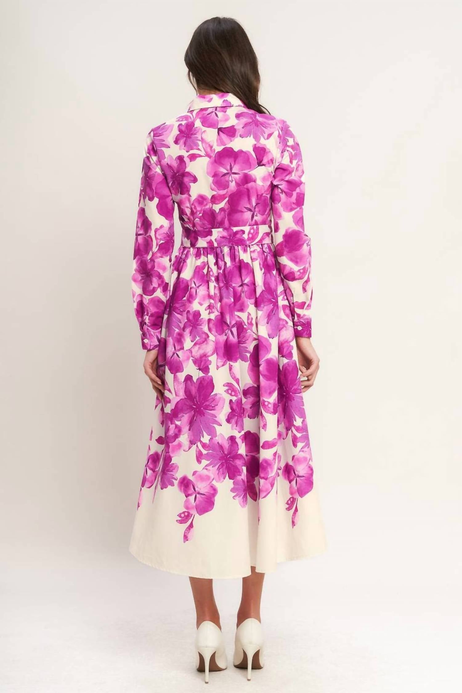 Flying Tomato - Printed Woven Midi Shirt Dress