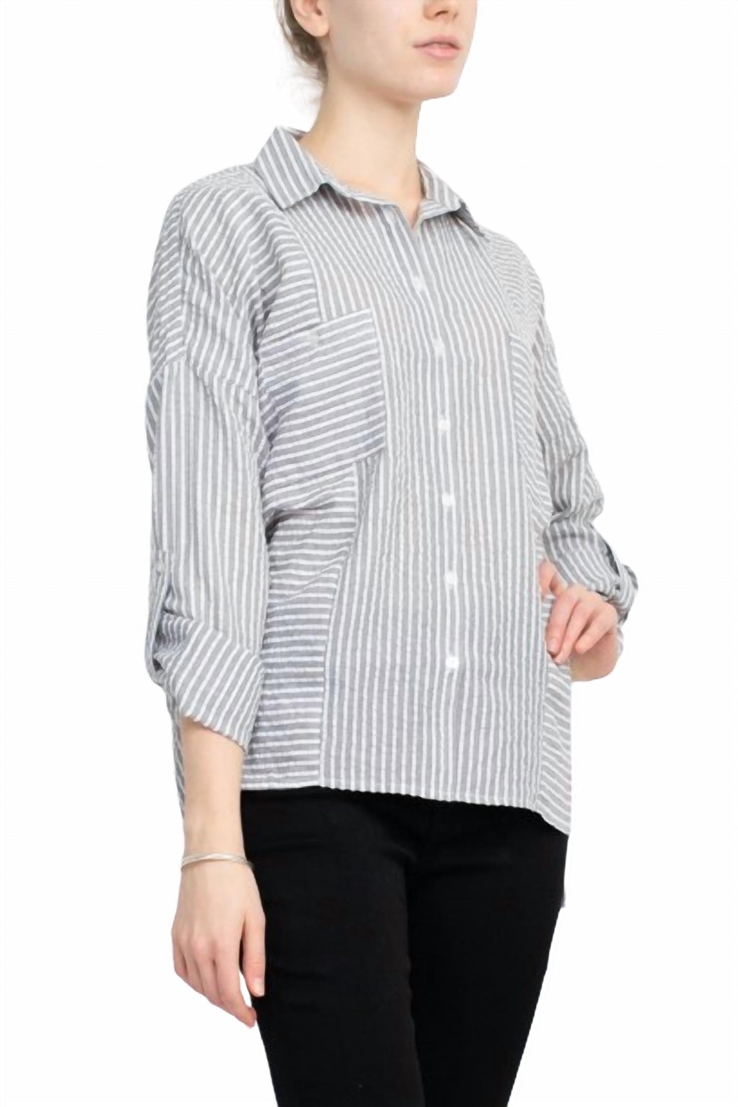 Adyson Parker - 2-way Sleeve Pockets High Low Hem Shirt