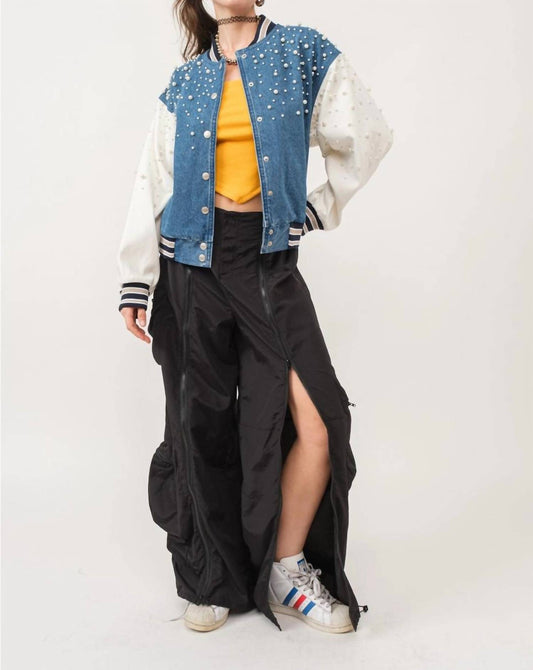 Signature8 - PEARL STUDDED PEARL BOMBER JACKET