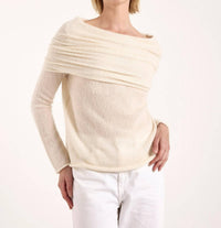 Brodie Cashmere Estelle Sparkle Hooded Cowl Neck Cashmere Jumper in ivory - women's long sleeve top - alternate view