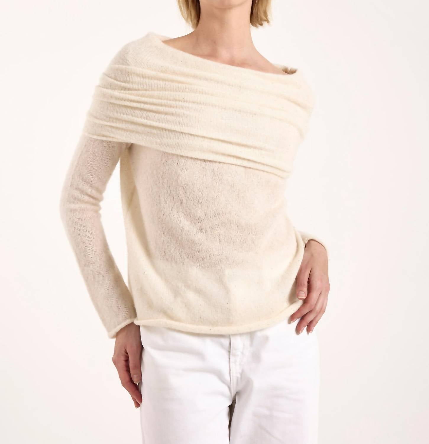 Brodie Cashmere Estelle Sparkle Hooded Cowl Neck Cashmere Jumper in ivory - women's long sleeve top - alternate view