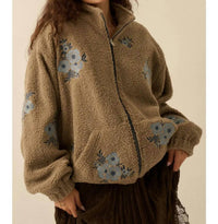 Promesa - Warm Blossoms Floral-embroidered Fleece Jacket