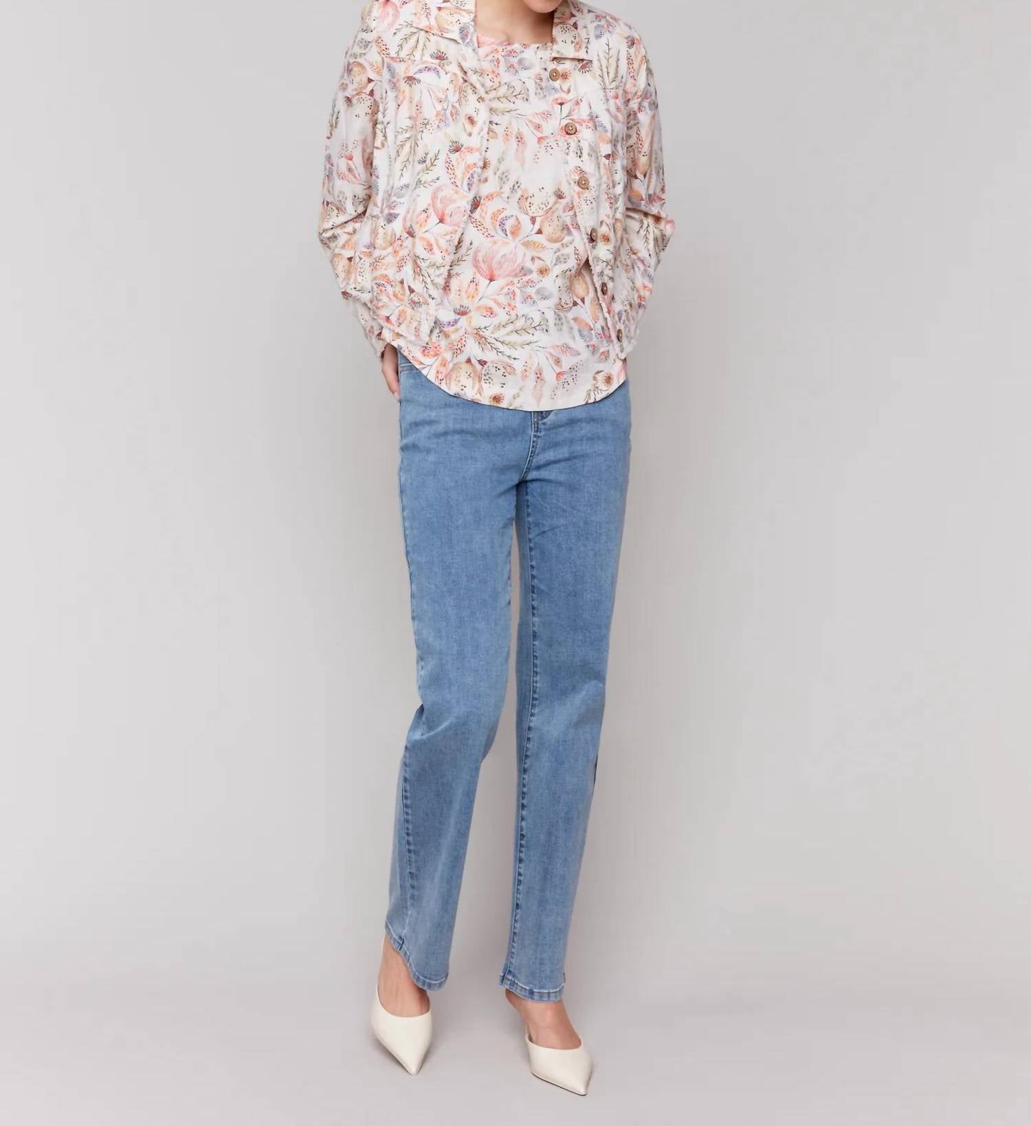 CHARLIE B Floral Linen Jacket in tropical - women's jacket - view 4