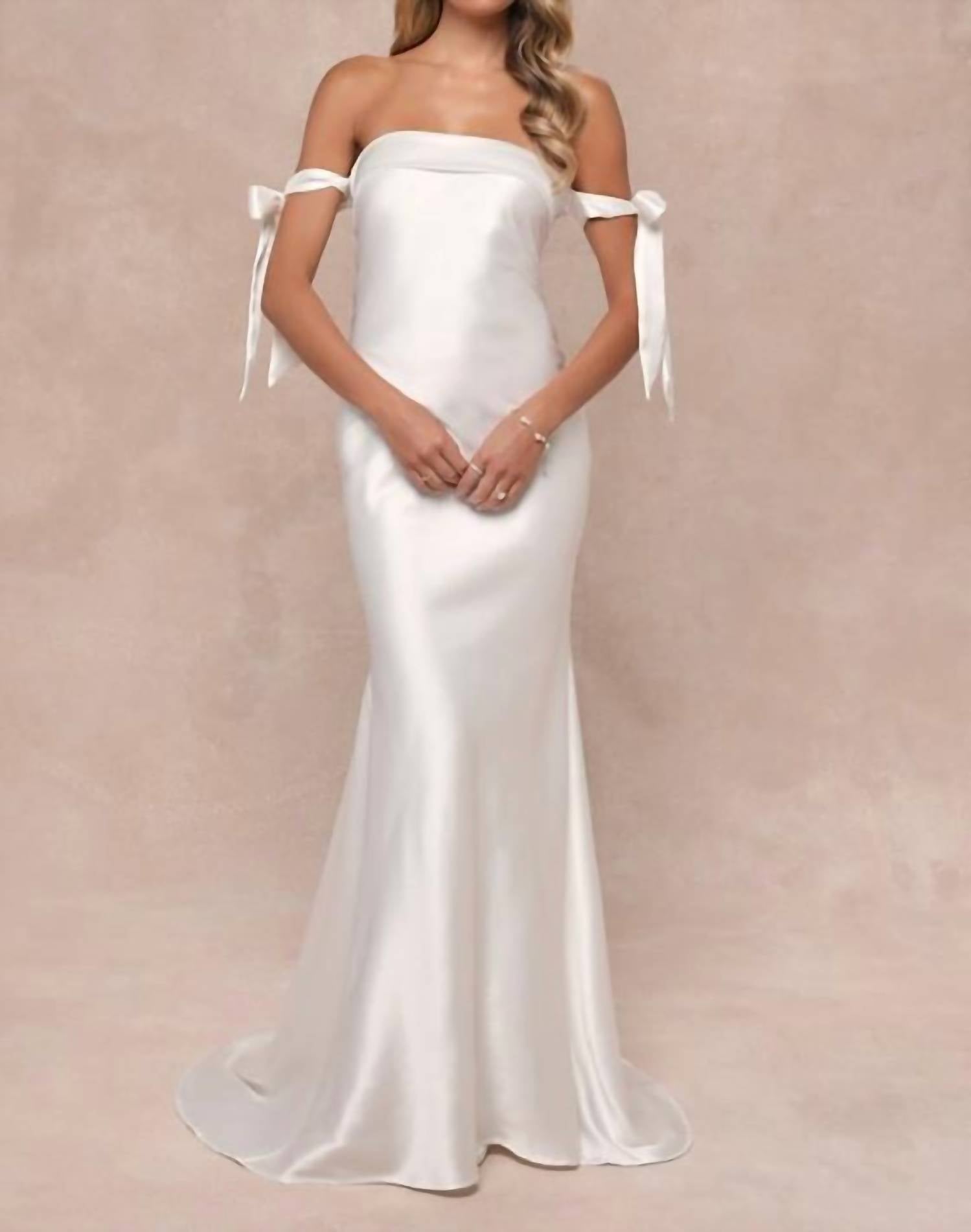Lulus - Eternally Loved Cutout Satin Off-the-shoulder Maxi Dress