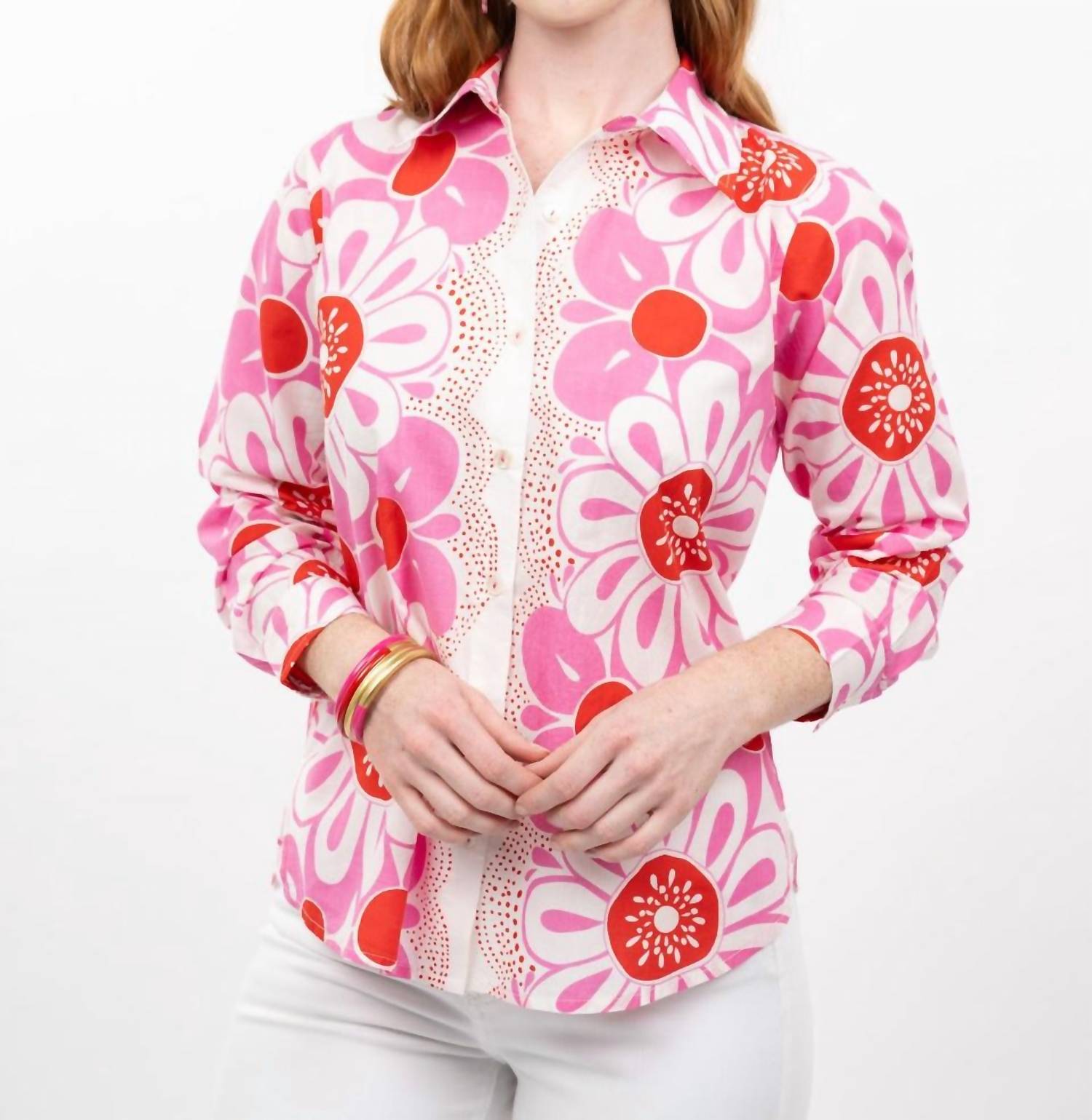 Ivy Jane Pop Flower Border Top in pink - women's blouse