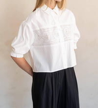 Elle Grey - Eyelet Lace Panel Button-up Blouse