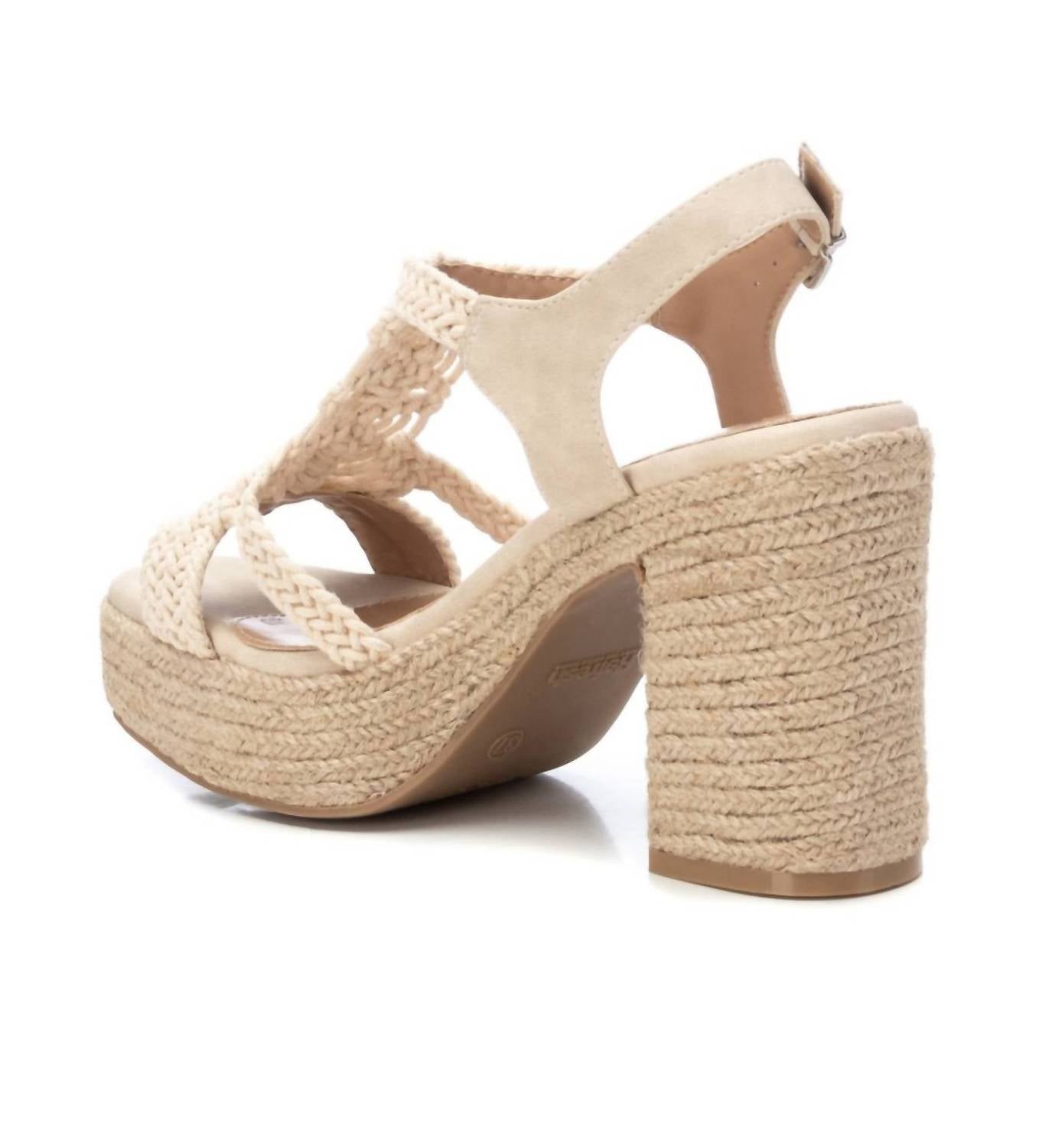 Xti WOMEN'S HEELED JUTE PLATFORM SANDALS in ice - women's shoe - detail view