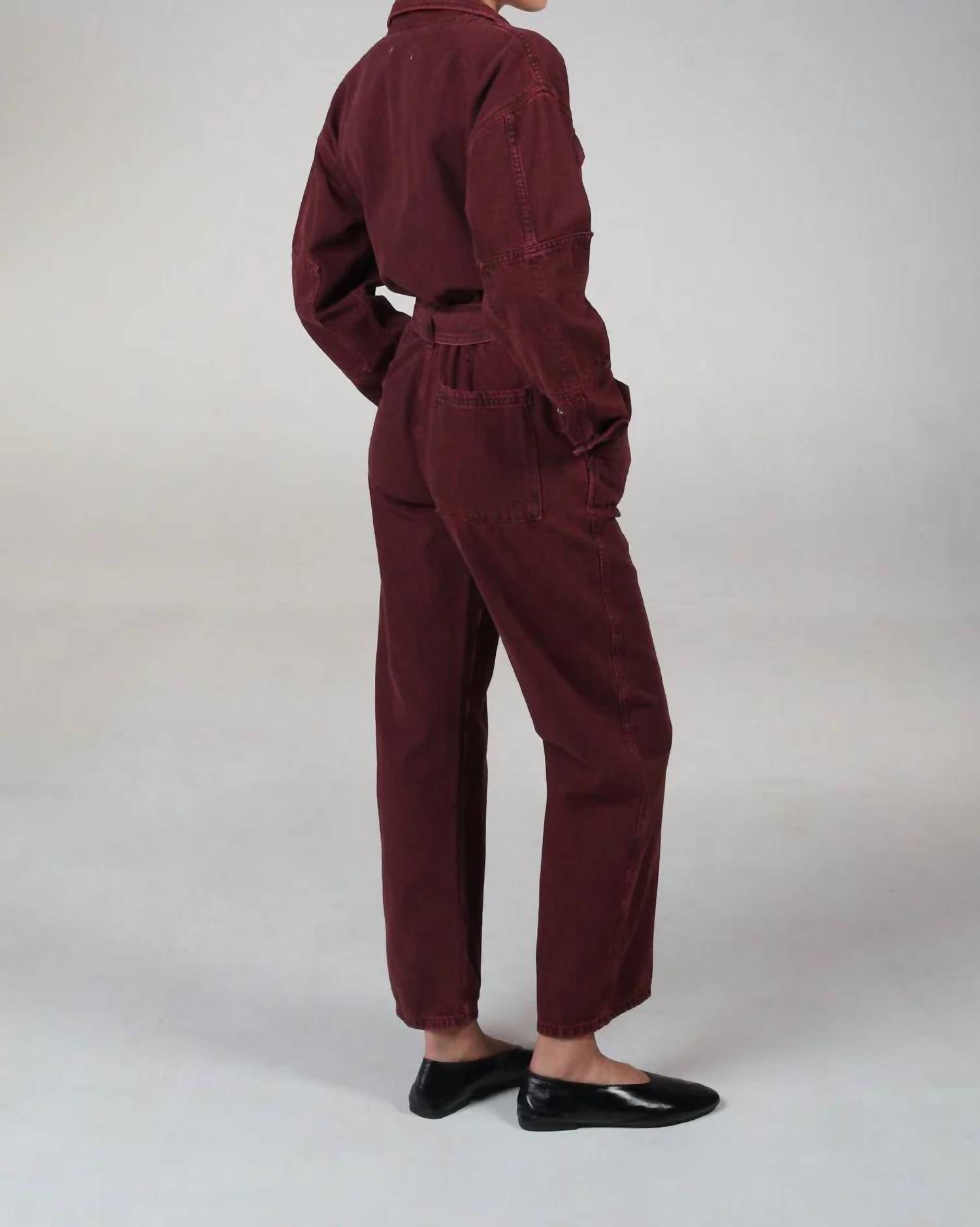 ETICA Larsen Utility Jumpsuit in red - women's pants - detail view