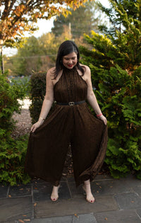 Kori - Metallic Pleats Wild Leg Jumpsuit