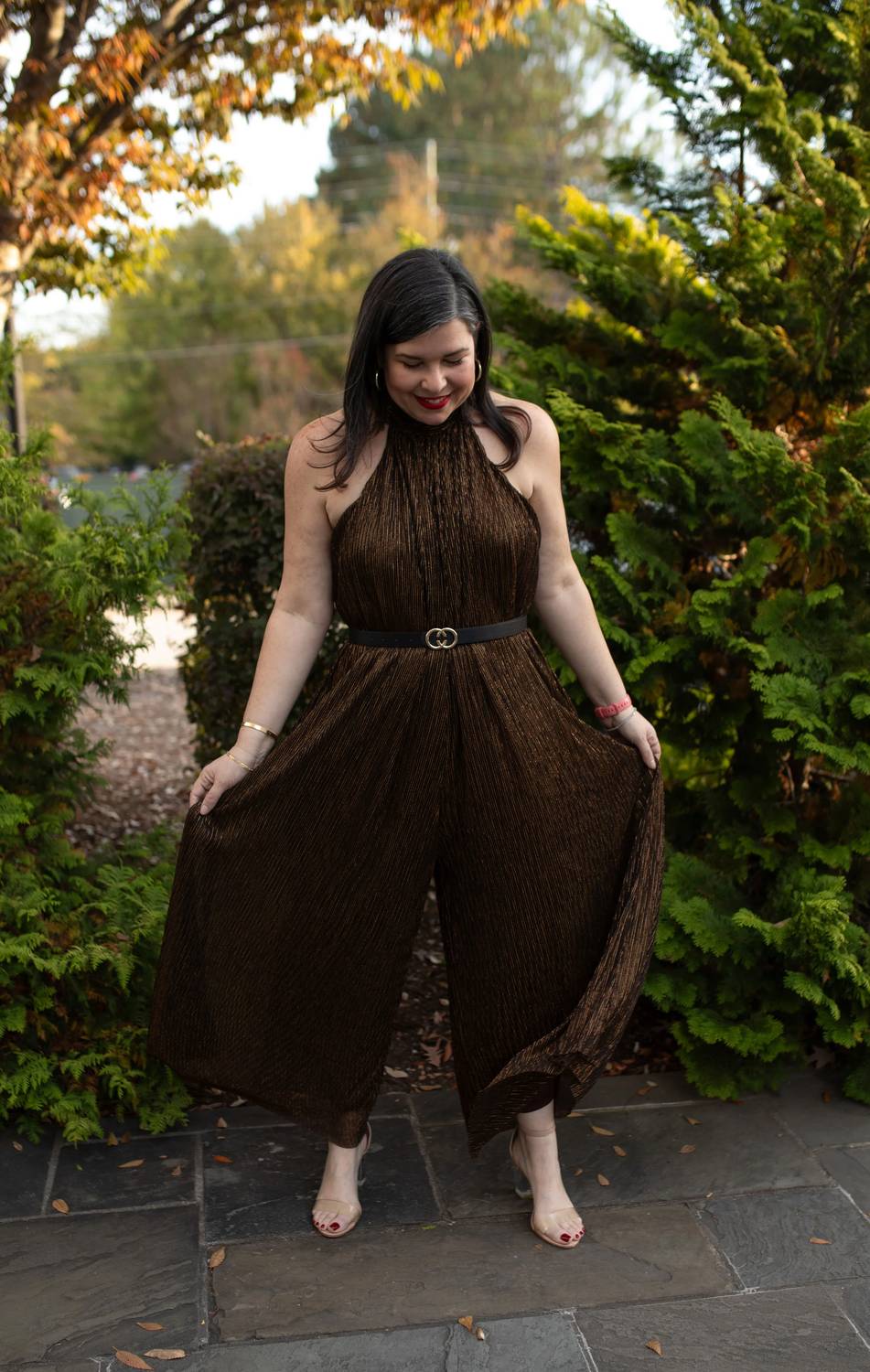 Kori - Metallic Pleats Wild Leg Jumpsuit