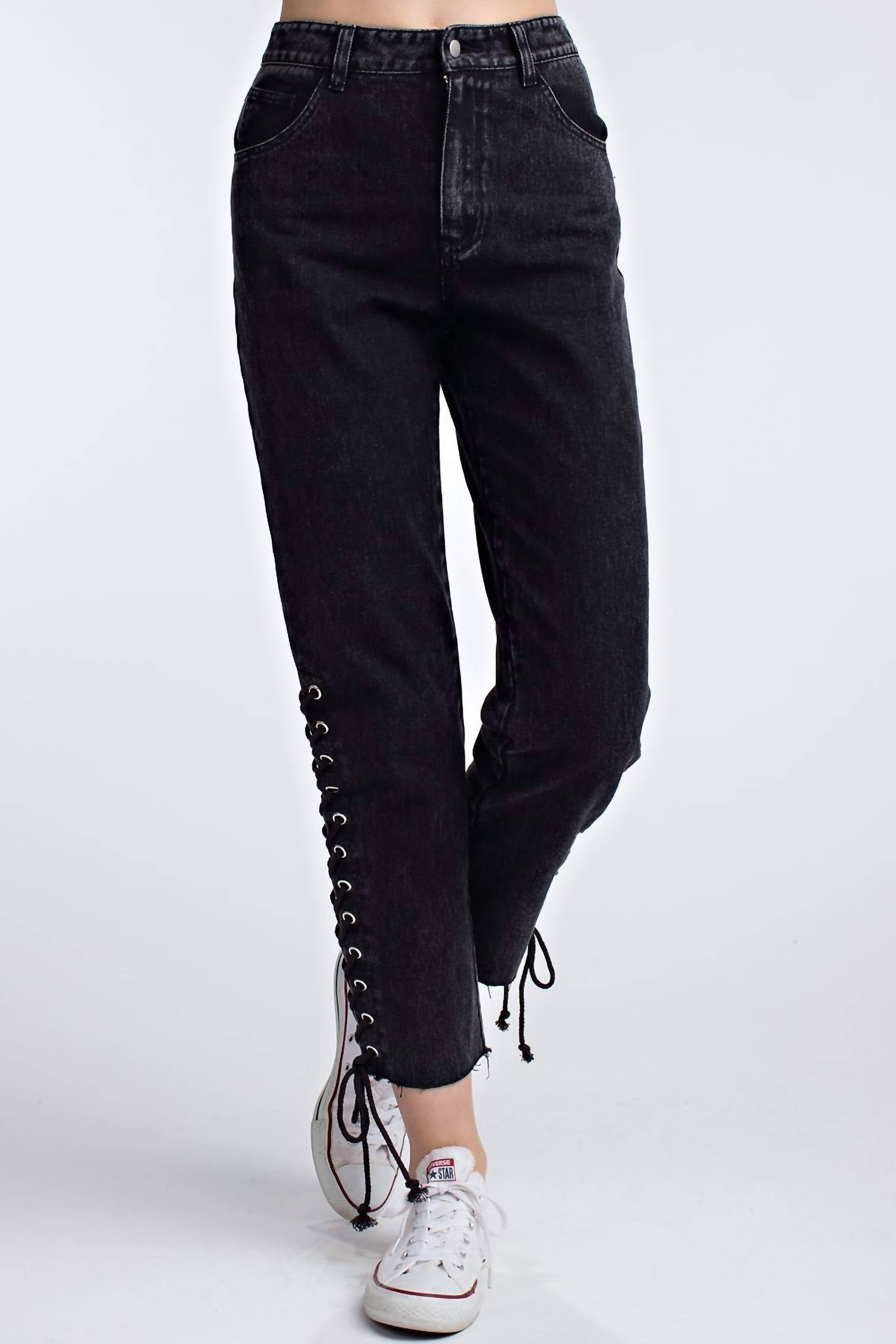 Honey Punch - Side Lace Up Denim Pant