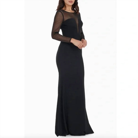 Dress The Population - Val Rhinestone Illusion Lace Long Sleeve Mermaid Dress