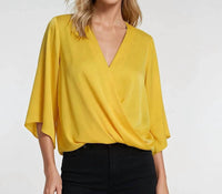 Karen Kane - Bracelet Sleeve Drape Front Crossover Top - Petite