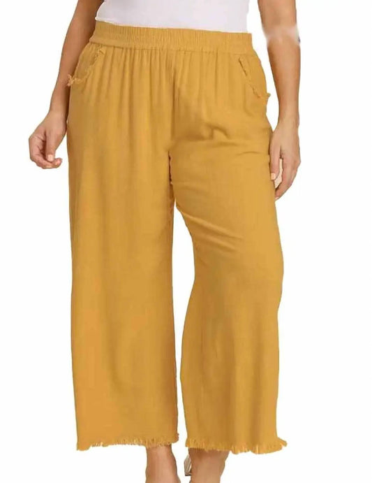 Umgee - Wide leg linen pant with fringe - Plus