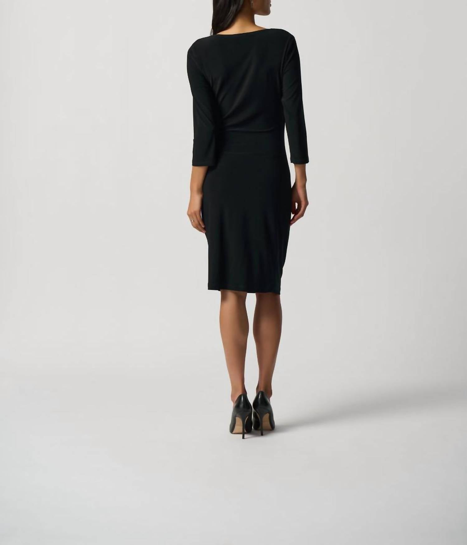 Joseph Ribkoff 3/4 Sleeve Wrap Side Rouched Dress in black - women's dress - detail view