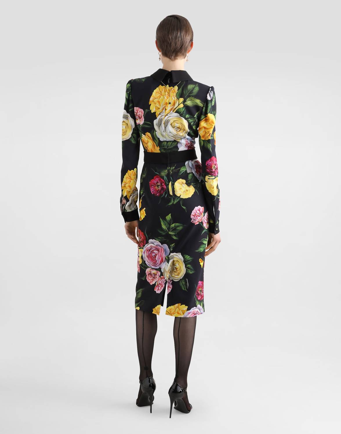 Dolce & Gabbana Women's Floral Cady Shirt Dress in black peony and rose - women's dress - view 4