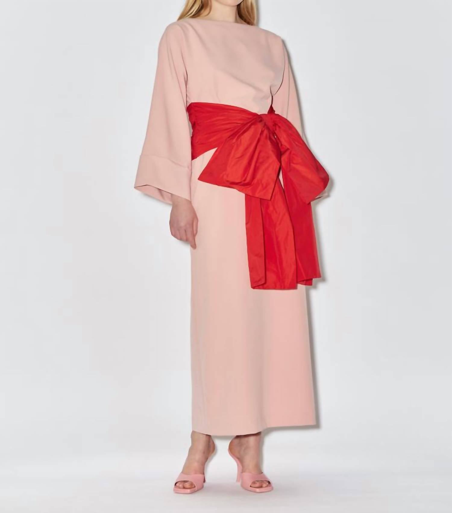 Bernadette - Kimono Sleeve Dress With Cumberbun Taffeta Bow