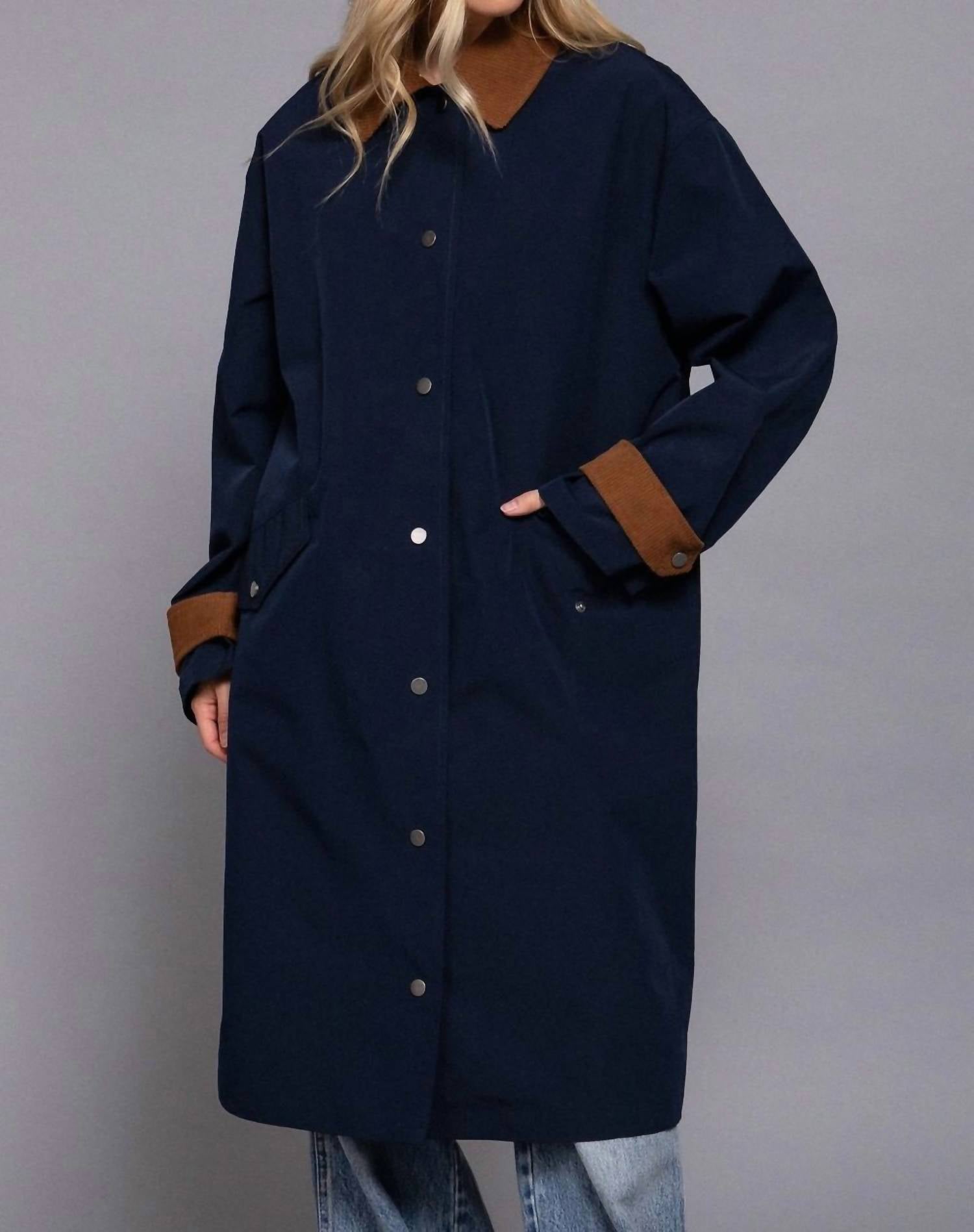 Active Basic - Long Sleeve Contrast Collar Button Down Trench Coat