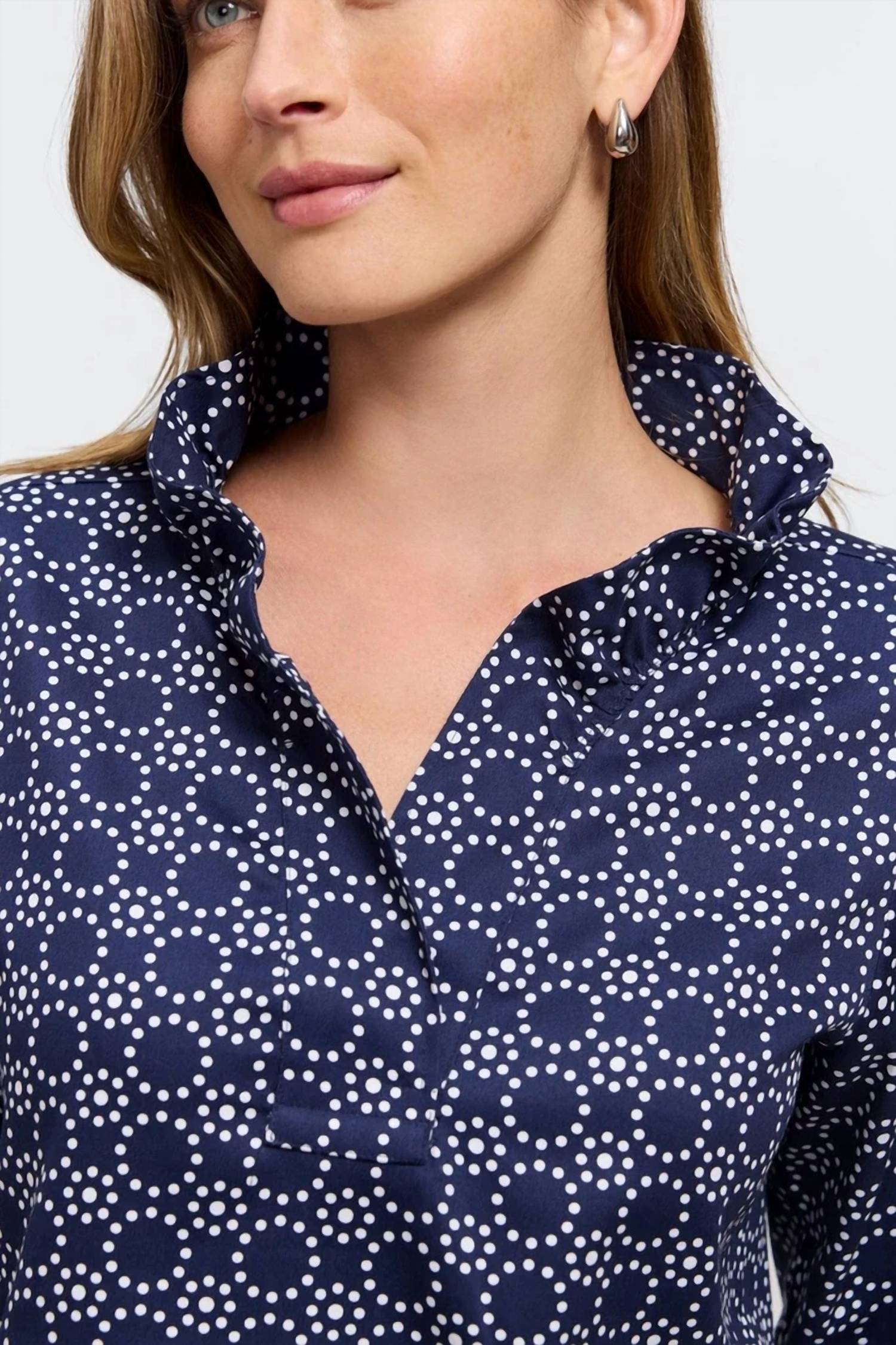 Foxcroft - Tammy 3/4 Sleeve Geometric Circle Shirt