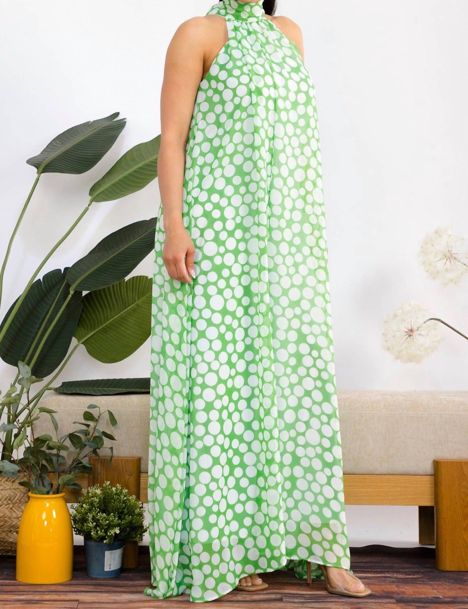 Karen Kane Halterneck Polka Dots Jumpsuit in green - women's pants - detail view