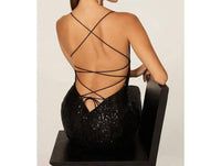 Ieena For Mac Duggal - Stretch Sequin Lace Up Evening Gown