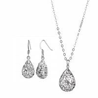 Gold & Honey - Women's Sterling Silver Pear Shape Filigree Drop Earrings And Pendant Necklace Set