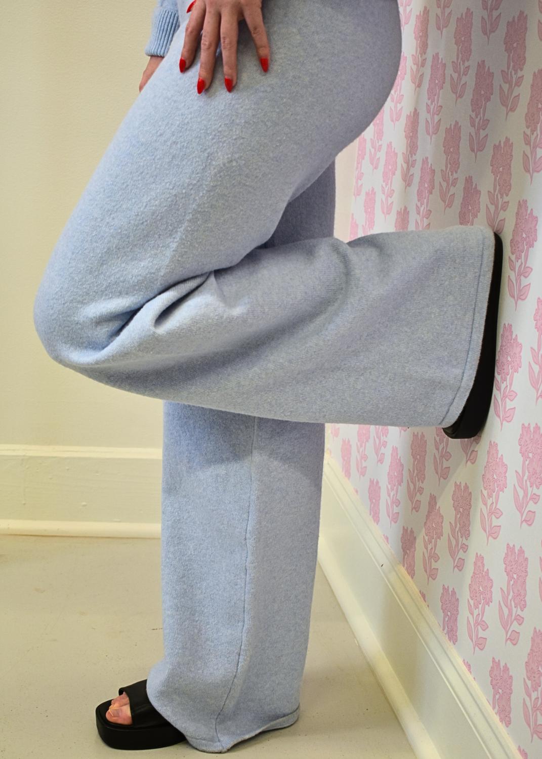 LE LIS Mid Rise Fold Detail Sweater Pants in baby blue - women's pants - alternate view
