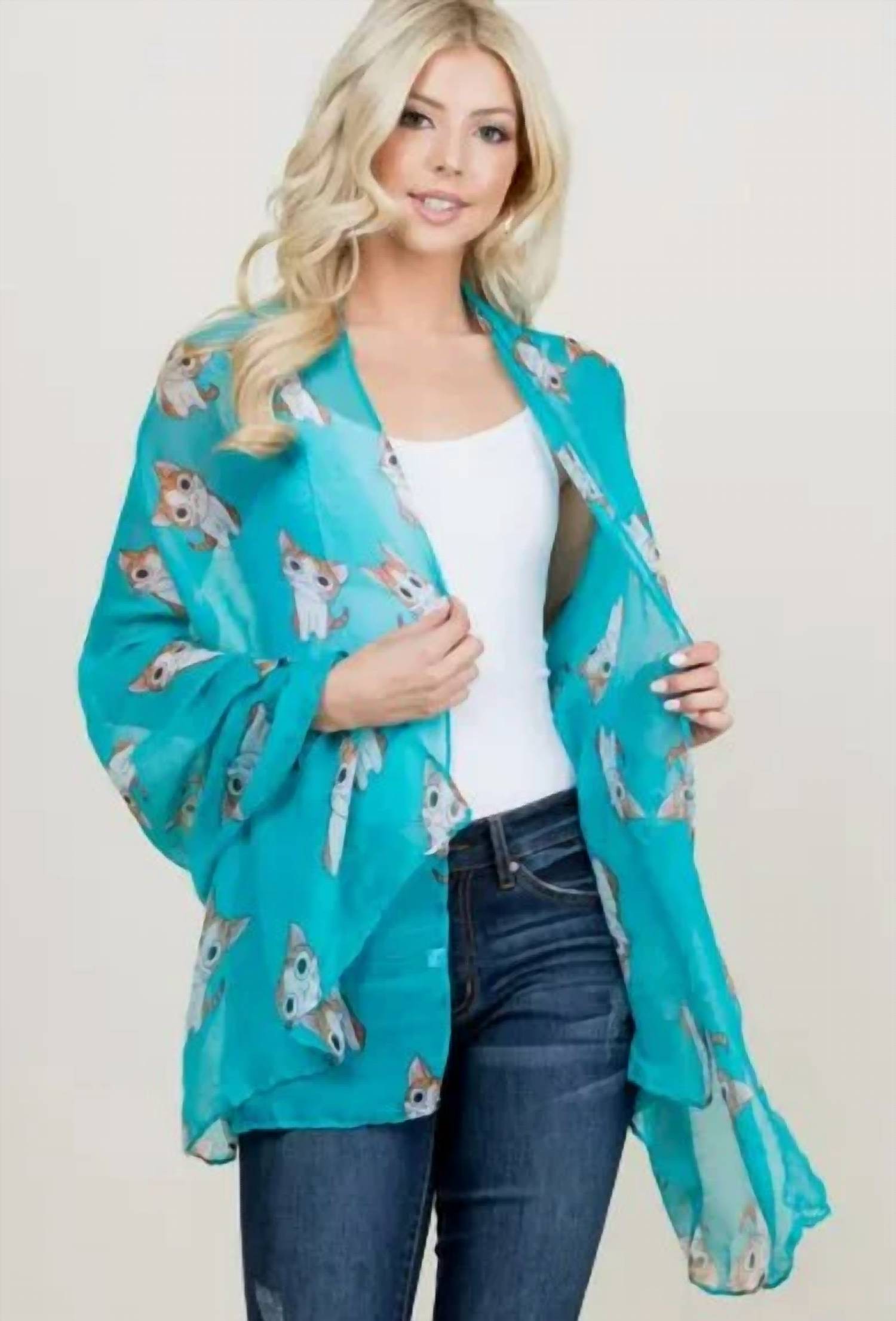 La Soul - Women's Cute Tabby Cat On Lightweight Boho Printed Scarf Wrap