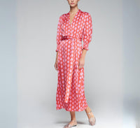 Vilagallo Printed Midi Wrap Dress in red and pink - women's dress
