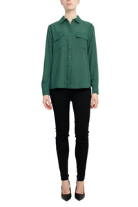 Magaschoni - Collar Neck Long Sleeves Front Button Detail Top