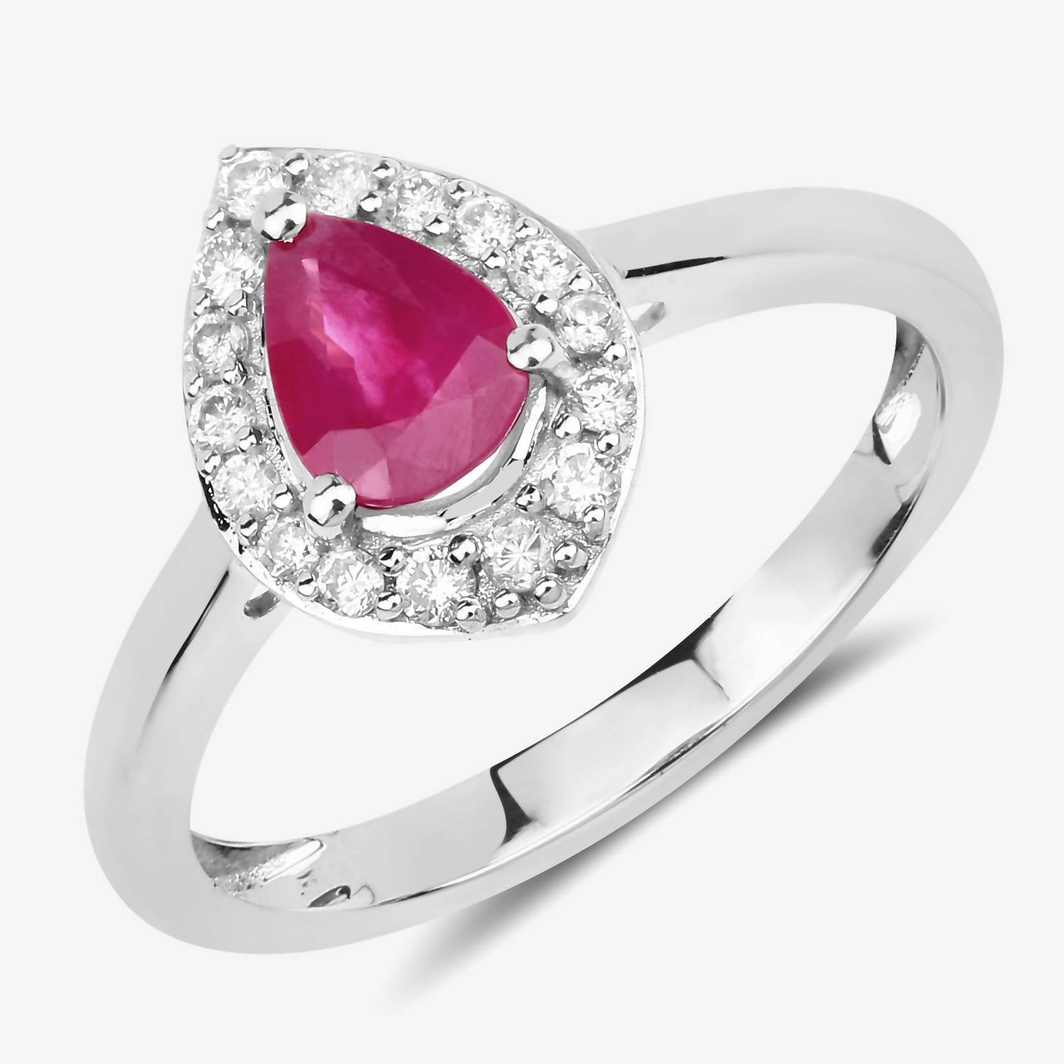 Diana M Jewels Women's Pear Natural Ruby Fashion Ring (0.92 Ct) - Delicate in 14k white gold - women's jewelry - alternate view