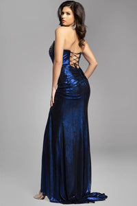 Jovani - Off-shoulder Gown With Beaded Corset Bodice And Side Slit