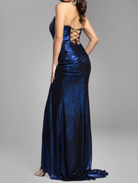 Jovani - Off-shoulder Gown With Beaded Corset Bodice And Side Slit